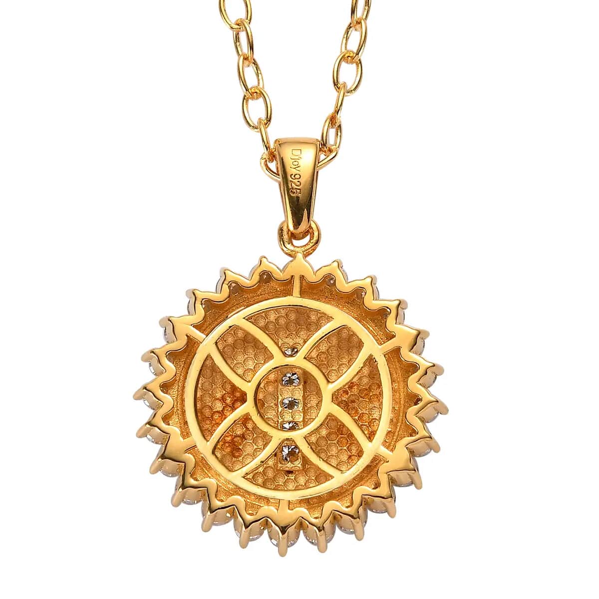 Moissanite Initial I Sun Medallion Coin Pendant Necklace 20 Inches in Vermeil Yellow Gold Over Sterling Silver 1.30 ctw image number 4