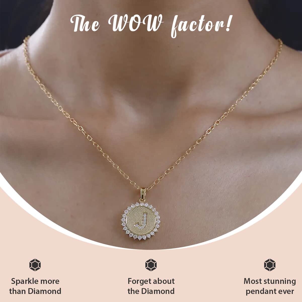 Moissanite Initial J Sun Medallion Coin Pendant Necklace 20 Inches Vermeil Yellow Gold Over Sterling Silver 1.35 ctw image number 1