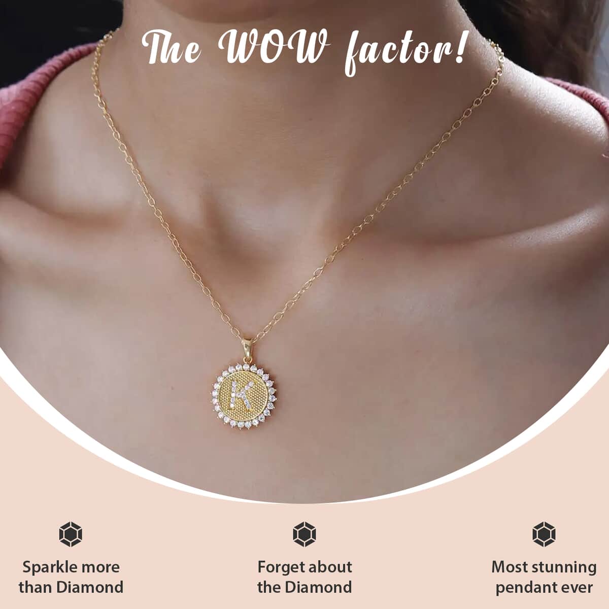 Moissanite Initial K Sun Medallion Coin Pendant with Cable Chain 20 Inches in Vermeil Yellow Gold Over Sterling Silver 1.40 ctw image number 1