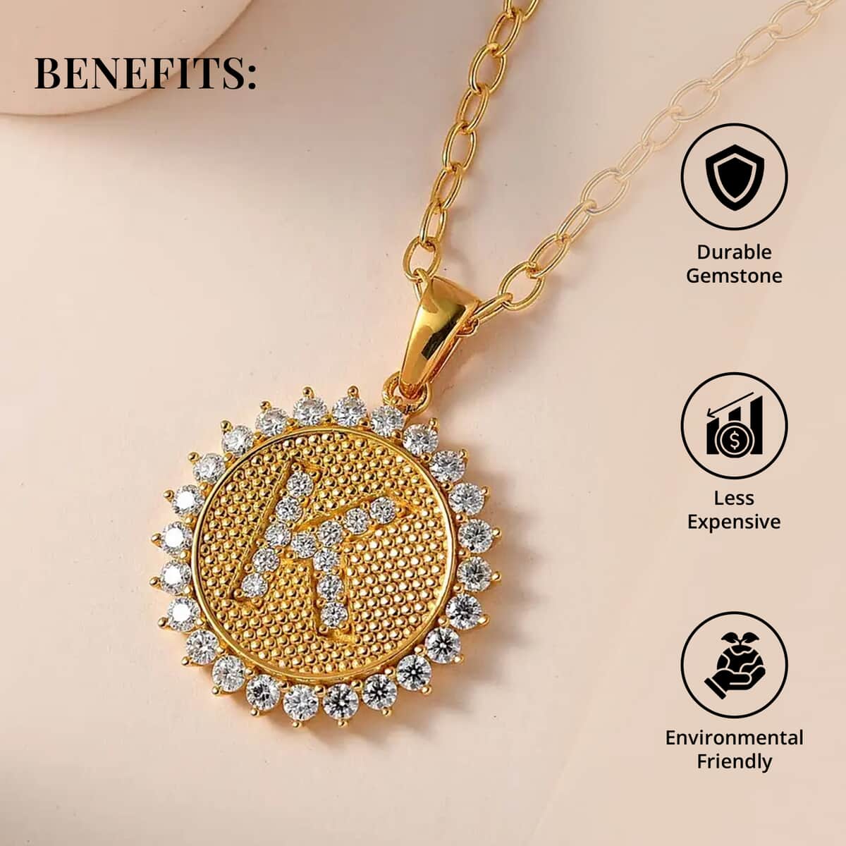 Moissanite Initial K Sun Medallion Coin Pendant with Cable Chain 20 Inches in Vermeil Yellow Gold Over Sterling Silver 1.40 ctw image number 3