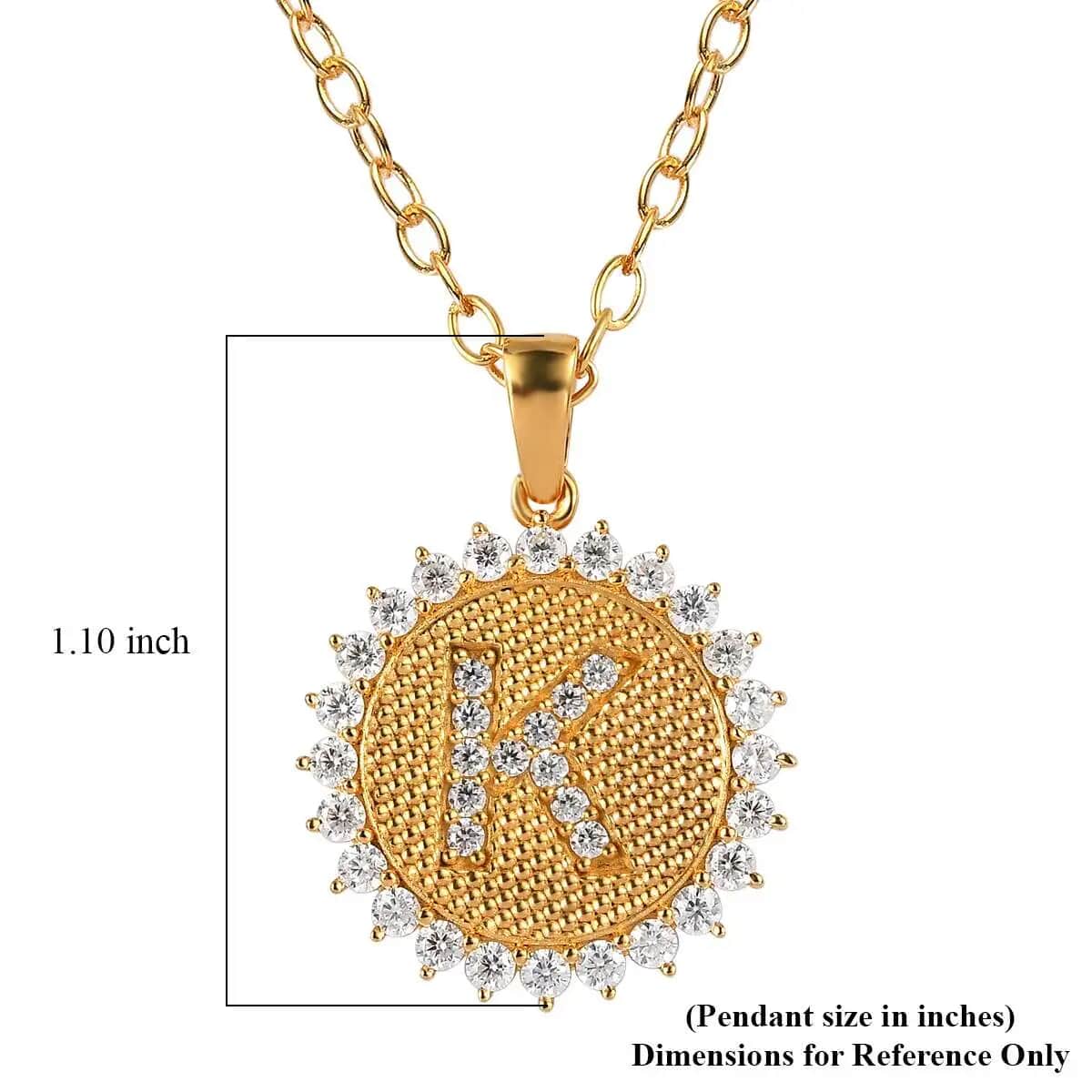 Moissanite Initial K Sun Medallion Coin Pendant with Cable Chain 20 Inches in Vermeil Yellow Gold Over Sterling Silver 1.40 ctw image number 6