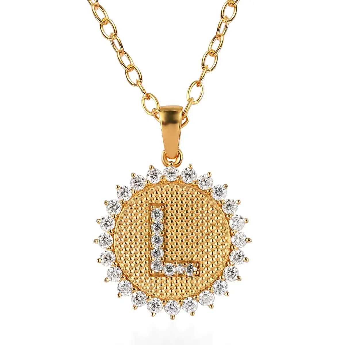 Moissanite Initial L Sun Medallion Coin Pendant with Cable Chain 20 Inches in Vermeil Yellow Gold Over Sterling Silver 1.35 ctw image number 0