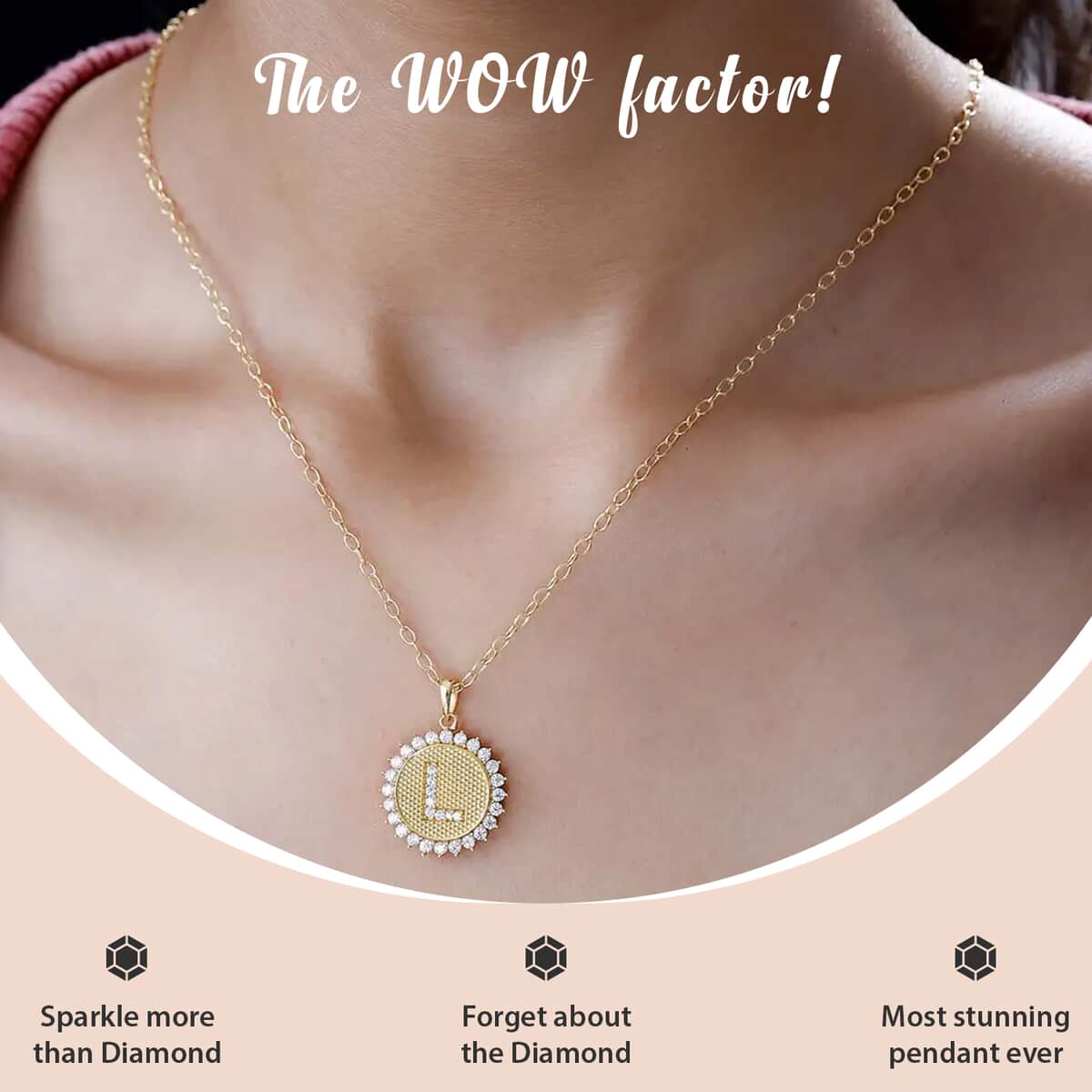 Moissanite Initial L Sun Medallion Coin Pendant with Cable Chain 20 Inches in Vermeil Yellow Gold Over Sterling Silver 1.35 ctw image number 1