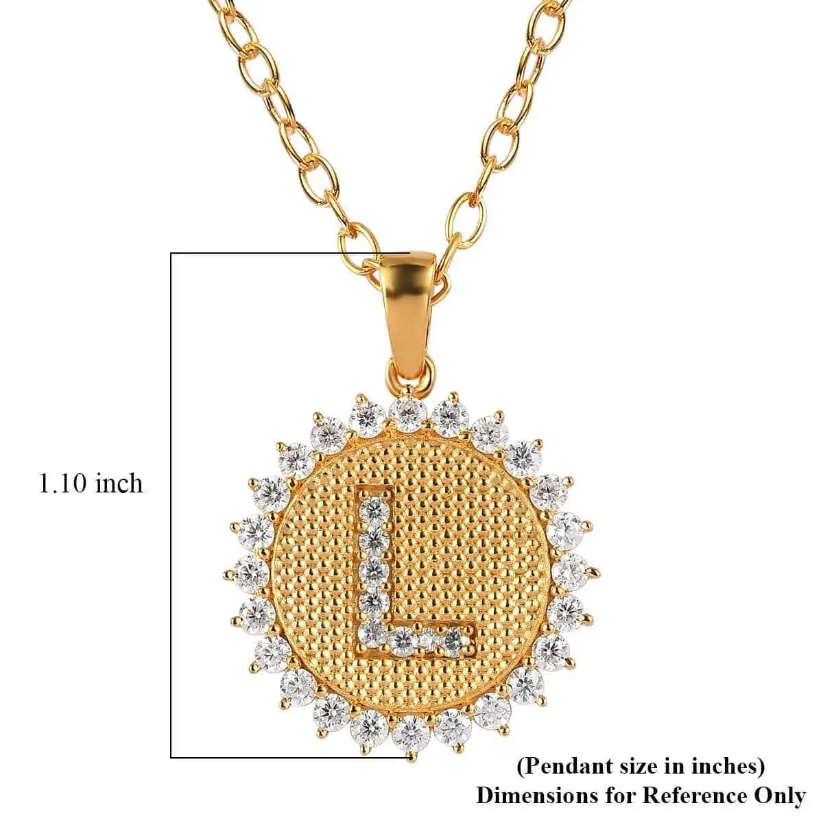 Moissanite Initial L Sun Medallion Coin Pendant with Cable Chain 20 Inches in Vermeil Yellow Gold Over Sterling Silver 1.35 ctw image number 6