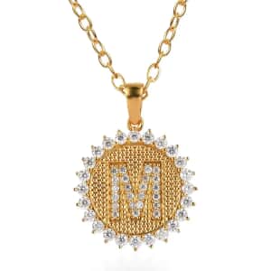 Moissanite Initial M Sun Medallion Coin Pendant with Cable Chain 20 Inches in Vermeil Yellow Gold Over Sterling Silver 1.35 ctw