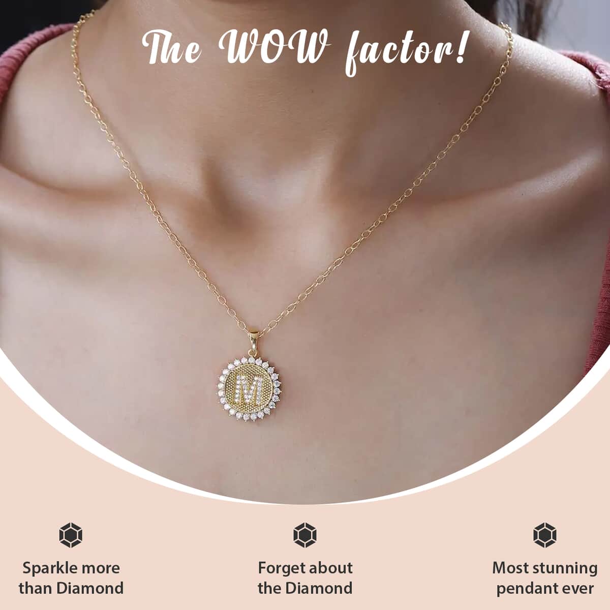 Moissanite Initial M Sun Medallion Coin Pendant with Cable Chain 20 Inches in Vermeil Yellow Gold Over Sterling Silver 1.35 ctw image number 1