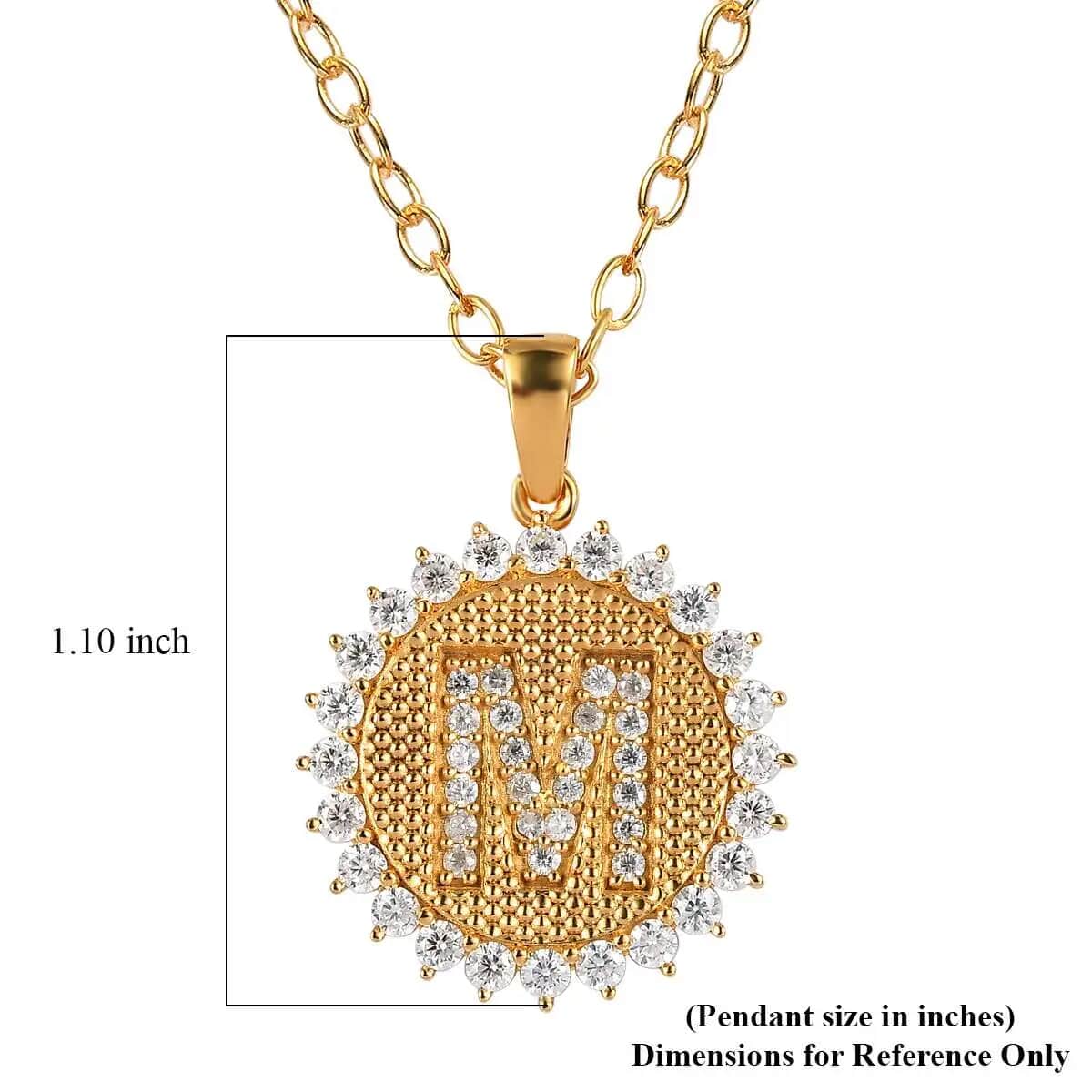 Moissanite Initial M Sun Medallion Coin Pendant with Cable Chain 20 Inches in Vermeil Yellow Gold Over Sterling Silver 1.35 ctw image number 6