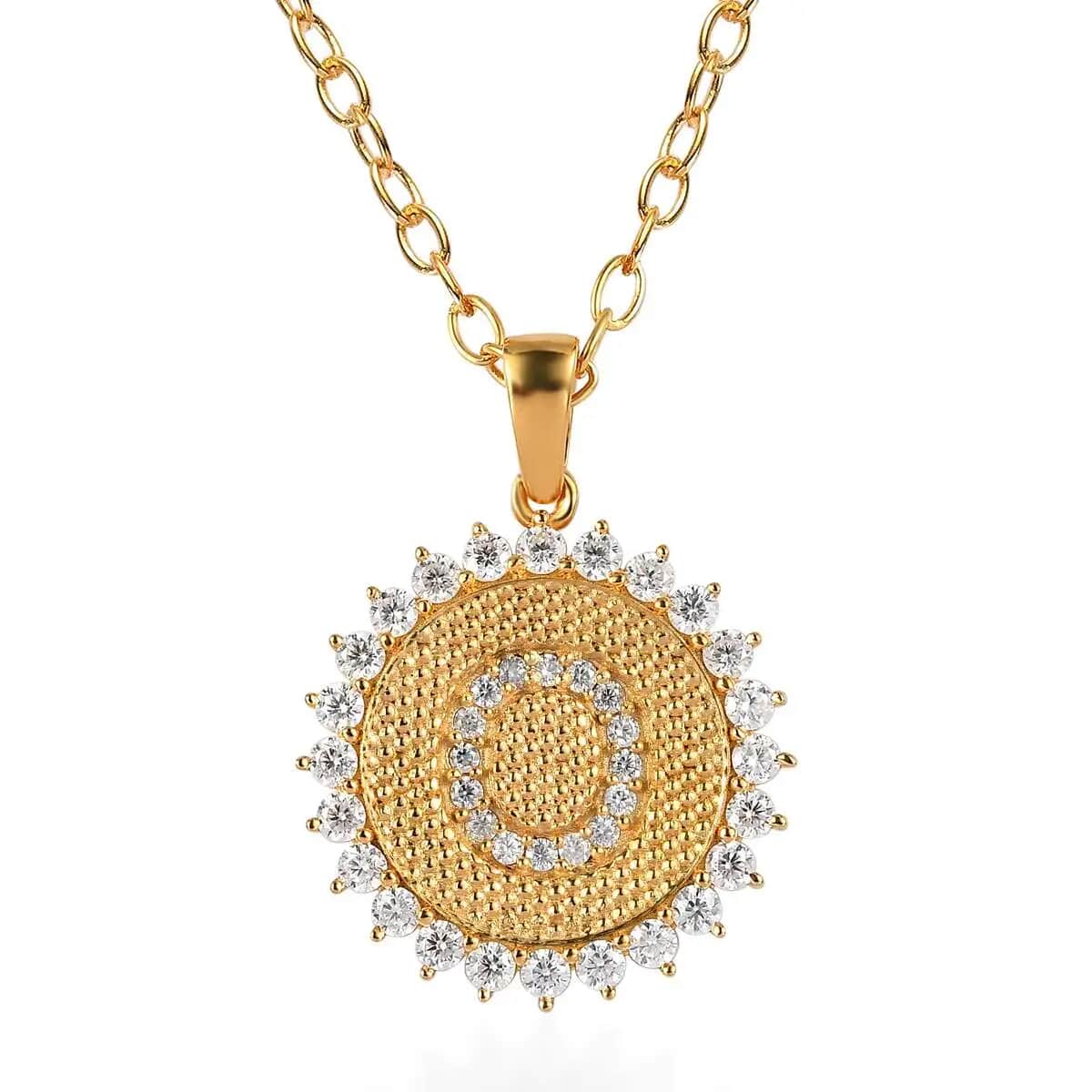 Moissanite Initial O Sun Medallion Coin Pendant with Cable Chain 20 Inches in Vermeil Yellow Gold Over Sterling Silver 1.00 ctw image number 0