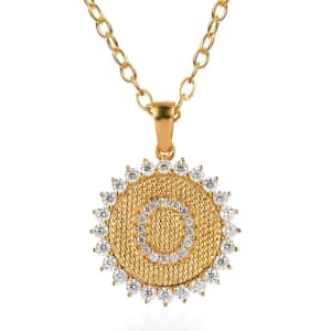 Moissanite Initial O Sun Medallion Coin Pendant with Cable Chain 20 Inches in Vermeil Yellow Gold Over Sterling Silver 1.00 ctw