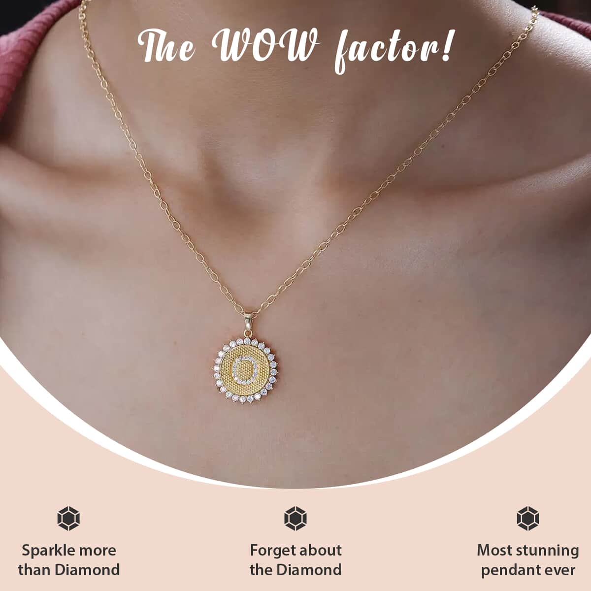 Moissanite Initial O Sun Medallion Coin Pendant with Cable Chain 20 Inches in Vermeil Yellow Gold Over Sterling Silver 1.00 ctw image number 1