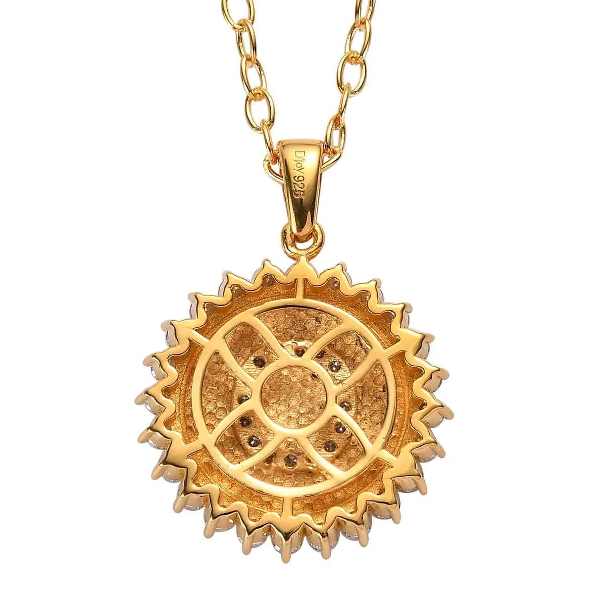 Moissanite Initial O Sun Medallion Coin Pendant with Cable Chain 20 Inches in Vermeil Yellow Gold Over Sterling Silver 1.00 ctw image number 4