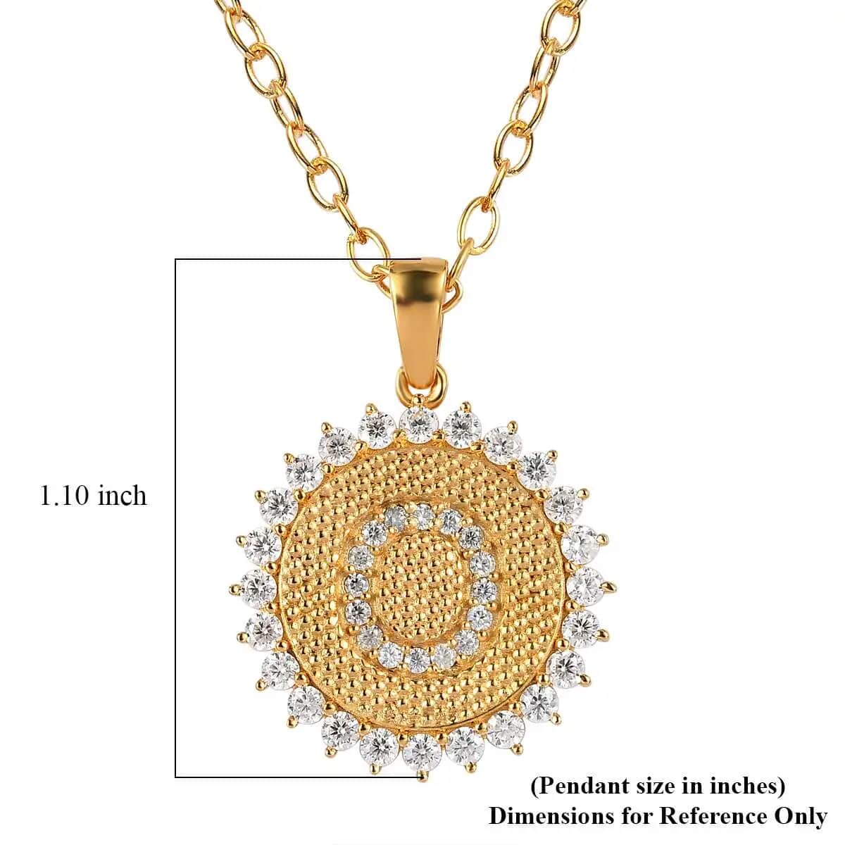 Moissanite Initial O Sun Medallion Coin Pendant with Cable Chain 20 Inches in Vermeil Yellow Gold Over Sterling Silver 1.00 ctw image number 6