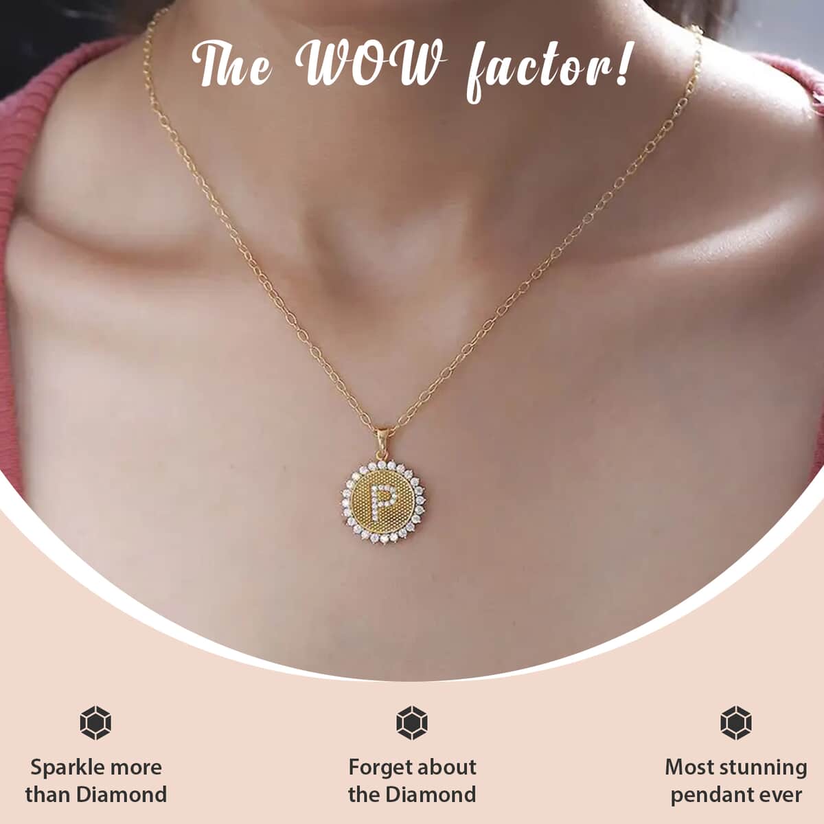 Moissanite Initial P Sun Medallion Coin Pendant with Cable Chain 20 Inches in Vermeil Yellow Gold Over Sterling Silver 0.90 ctw image number 1