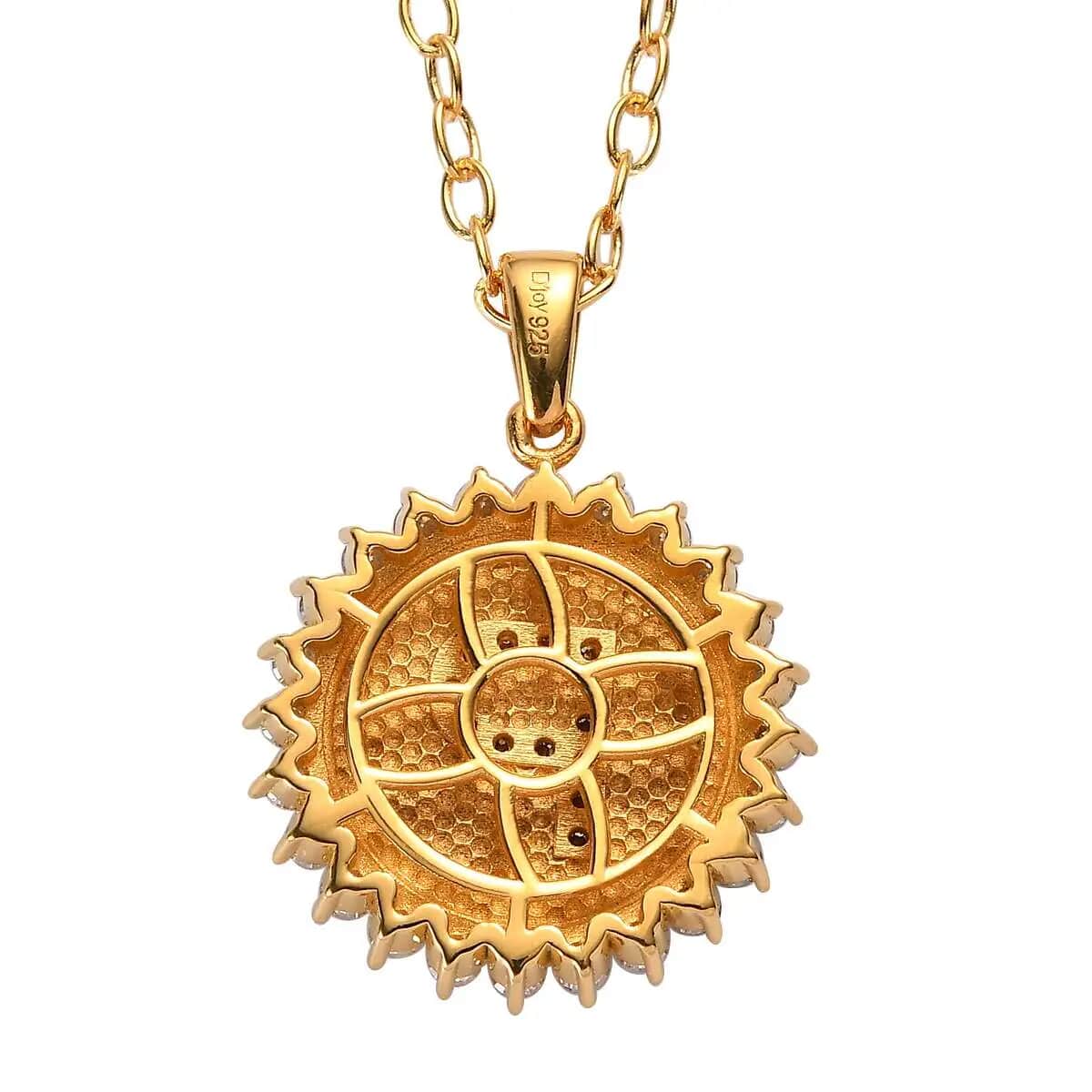 Moissanite Initial P Sun Medallion Coin Pendant with Cable Chain 20 Inches in Vermeil Yellow Gold Over Sterling Silver 0.90 ctw image number 4