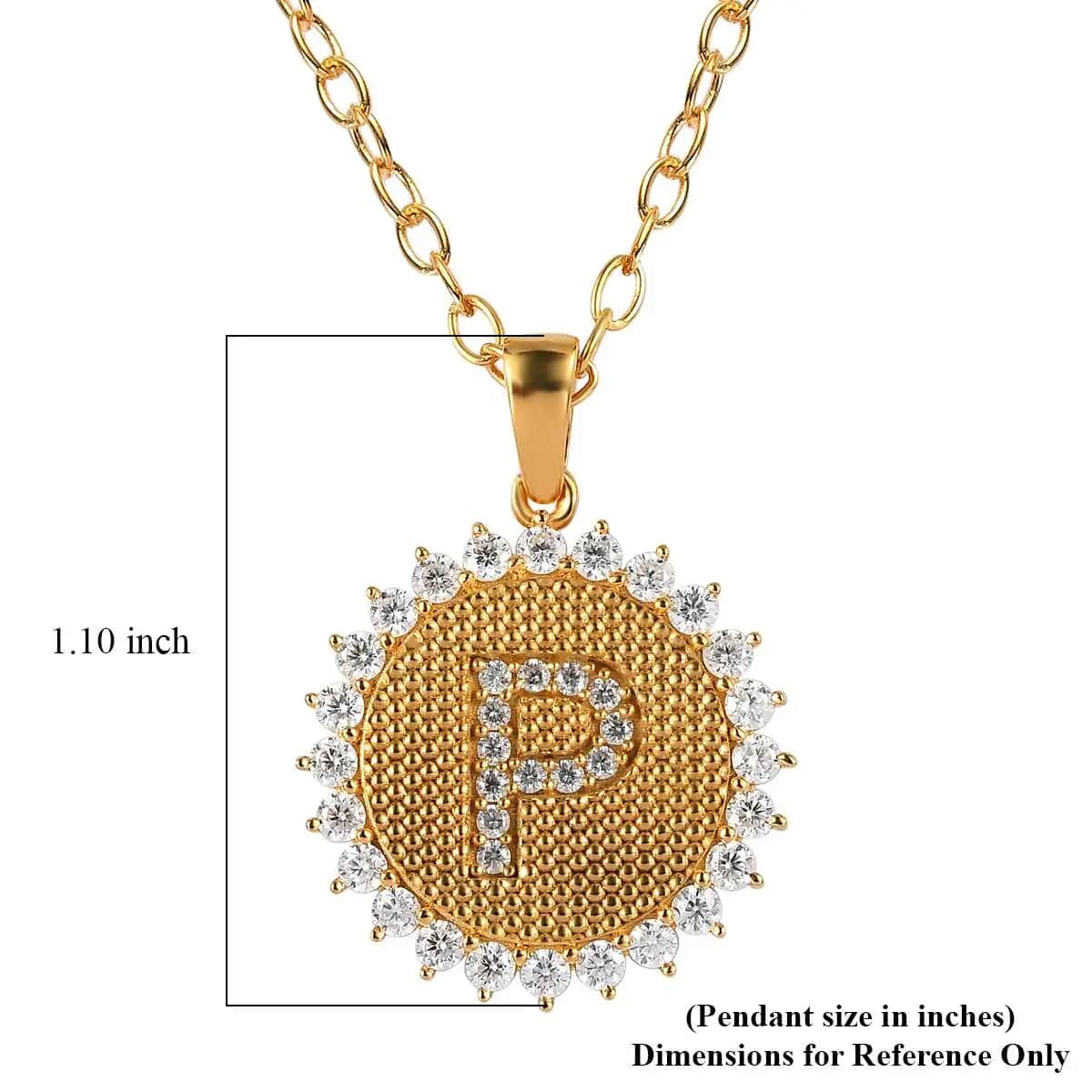 Moissanite Initial P Sun Medallion Coin Pendant with Cable Chain 20 Inches in Vermeil Yellow Gold Over Sterling Silver 0.90 ctw image number 6