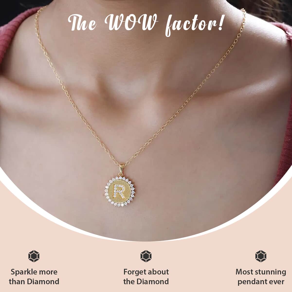 Moissanite Initial R Sun Medallion Coin Pendant with Cable Chain 20 Inches in Vermeil Yellow Gold Over Sterling Silver 1.00 ctw image number 1
