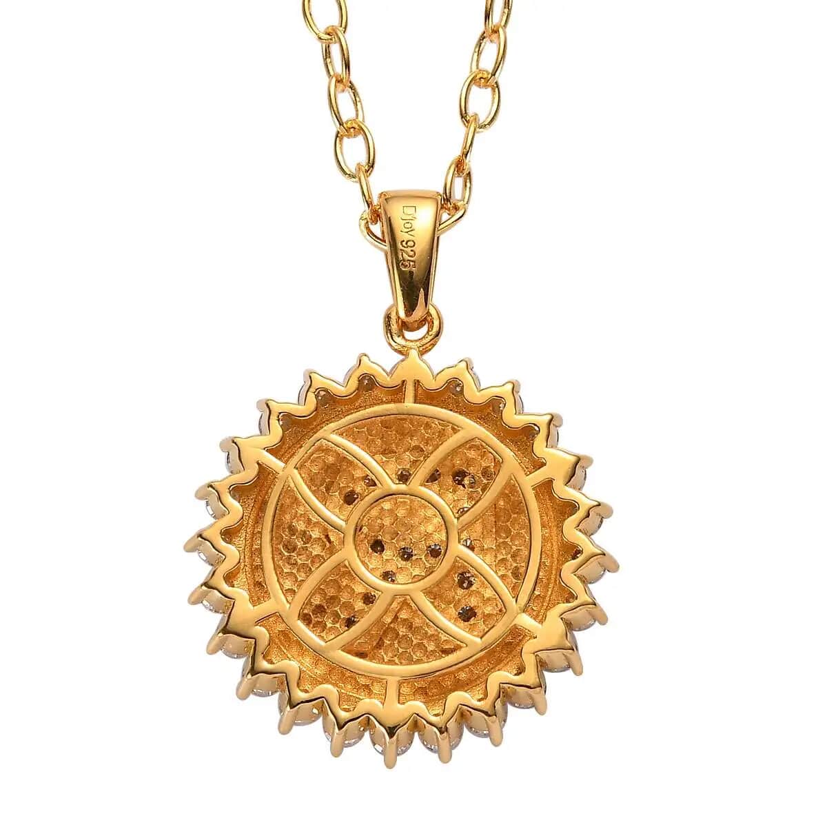 Moissanite Initial R Sun Medallion Coin Pendant with Cable Chain 20 Inches in Vermeil Yellow Gold Over Sterling Silver 1.00 ctw image number 4