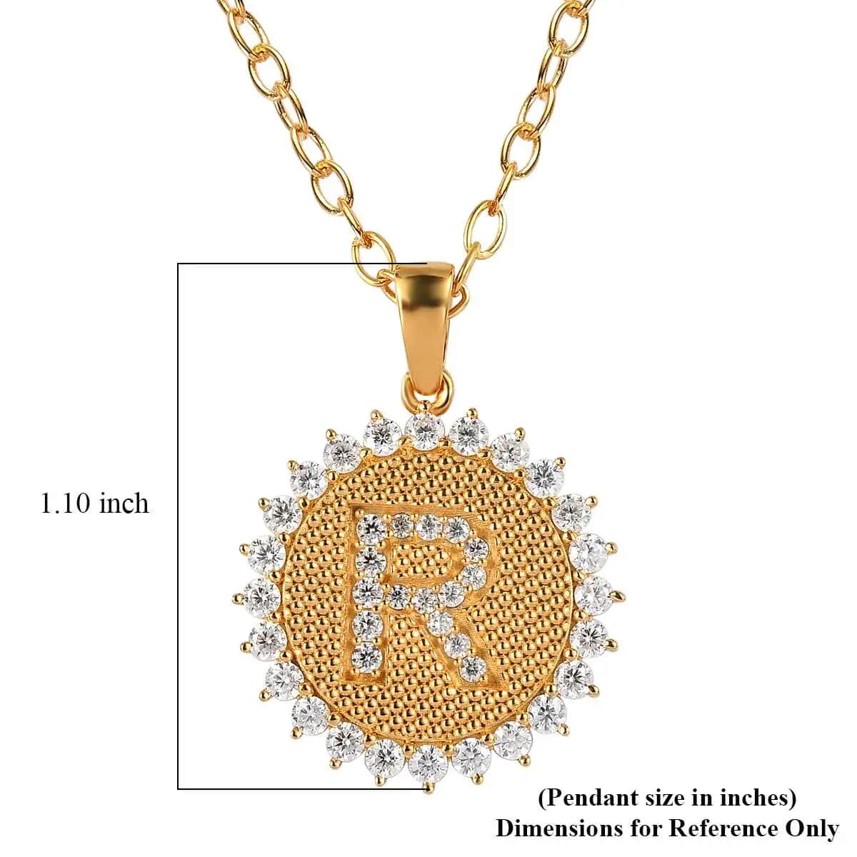 Moissanite Initial R Sun Medallion Coin Pendant with Cable Chain 20 Inches in Vermeil Yellow Gold Over Sterling Silver 1.00 ctw image number 6