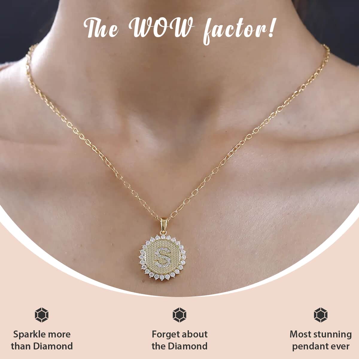 Moissanite Initial S Sun Medallion Coin Pendant Necklace 20 Inches in Vermeil Yellow Gold Over Sterling Silver 1.35 ctw image number 1