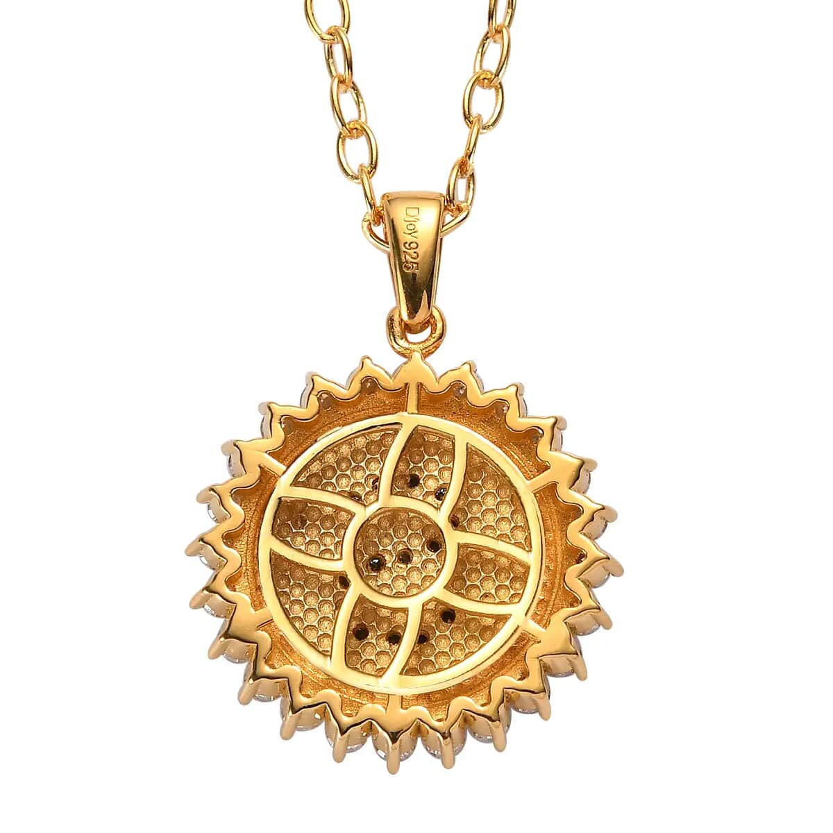 Moissanite Initial S Sun Medallion Coin Pendant Necklace 20 Inches in Vermeil Yellow Gold Over Sterling Silver 1.35 ctw image number 4