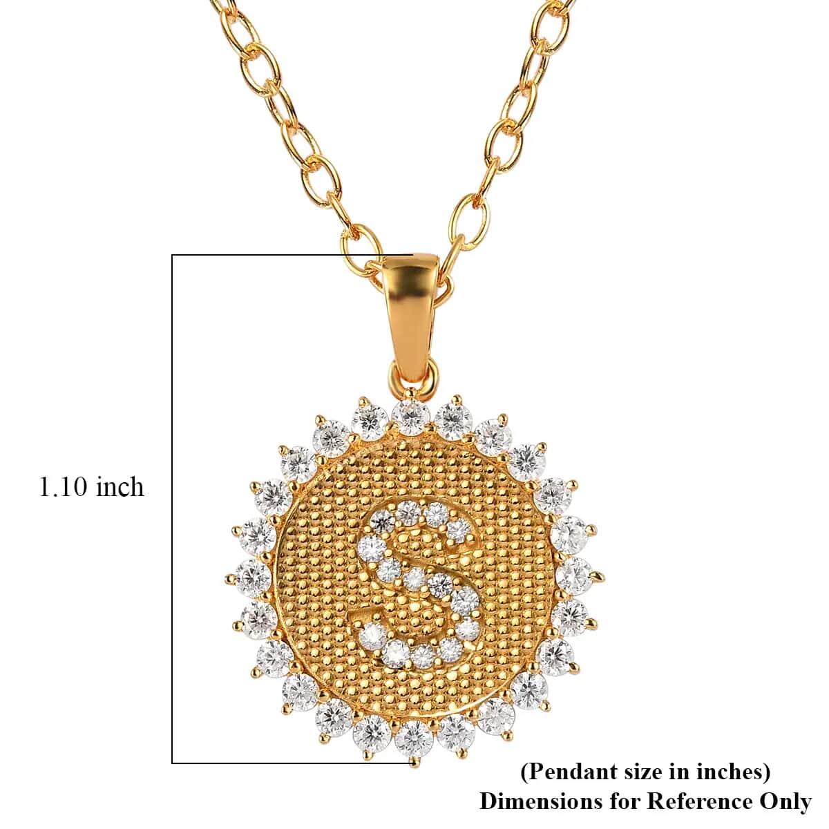Moissanite Initial S Sun Medallion Coin Pendant Necklace 20 Inches in Vermeil Yellow Gold Over Sterling Silver 1.35 ctw image number 6