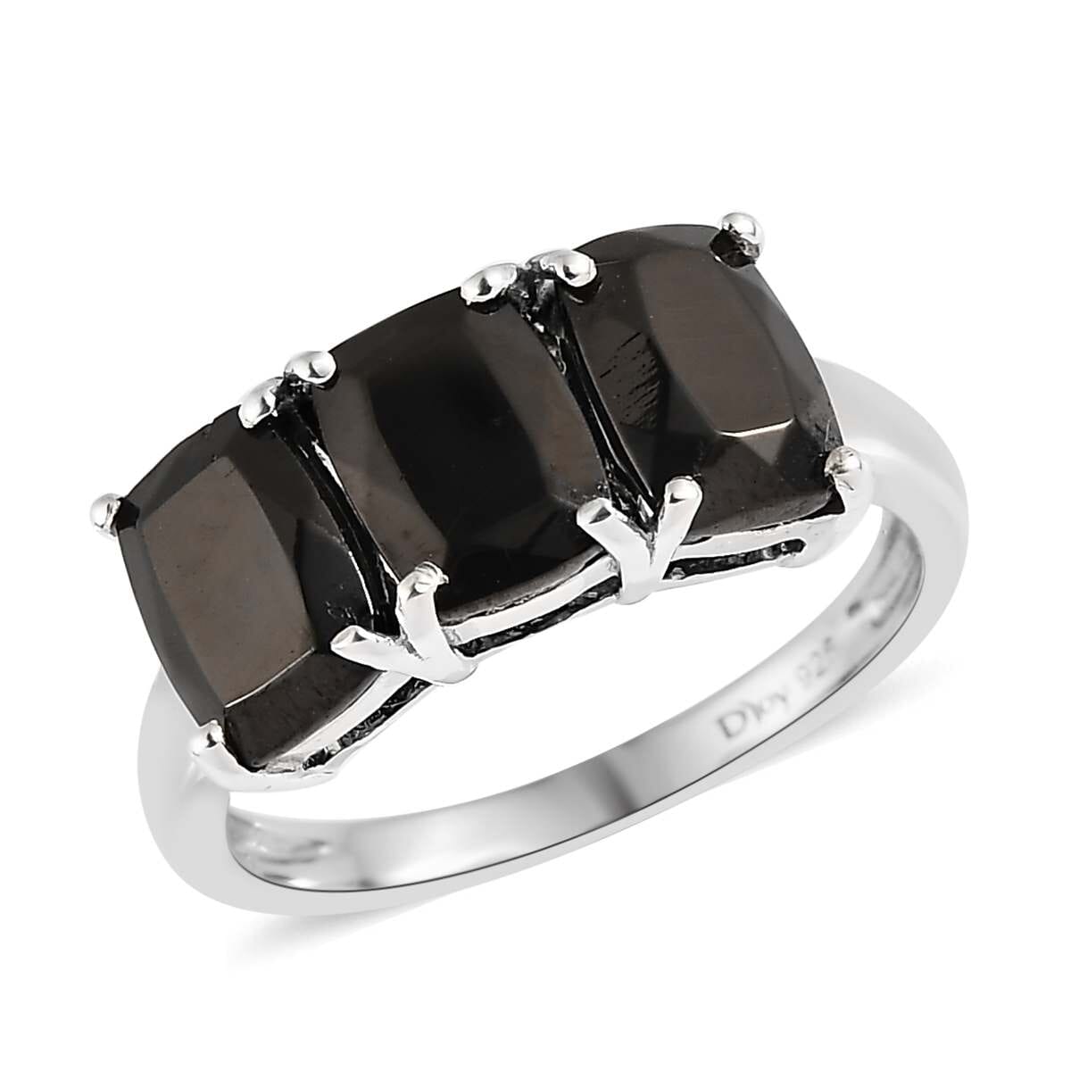 Elite Shungite Stud Earrings and 3 Stone Ring in Platinum Over Sterling Silver 2.40 ctw image number 3