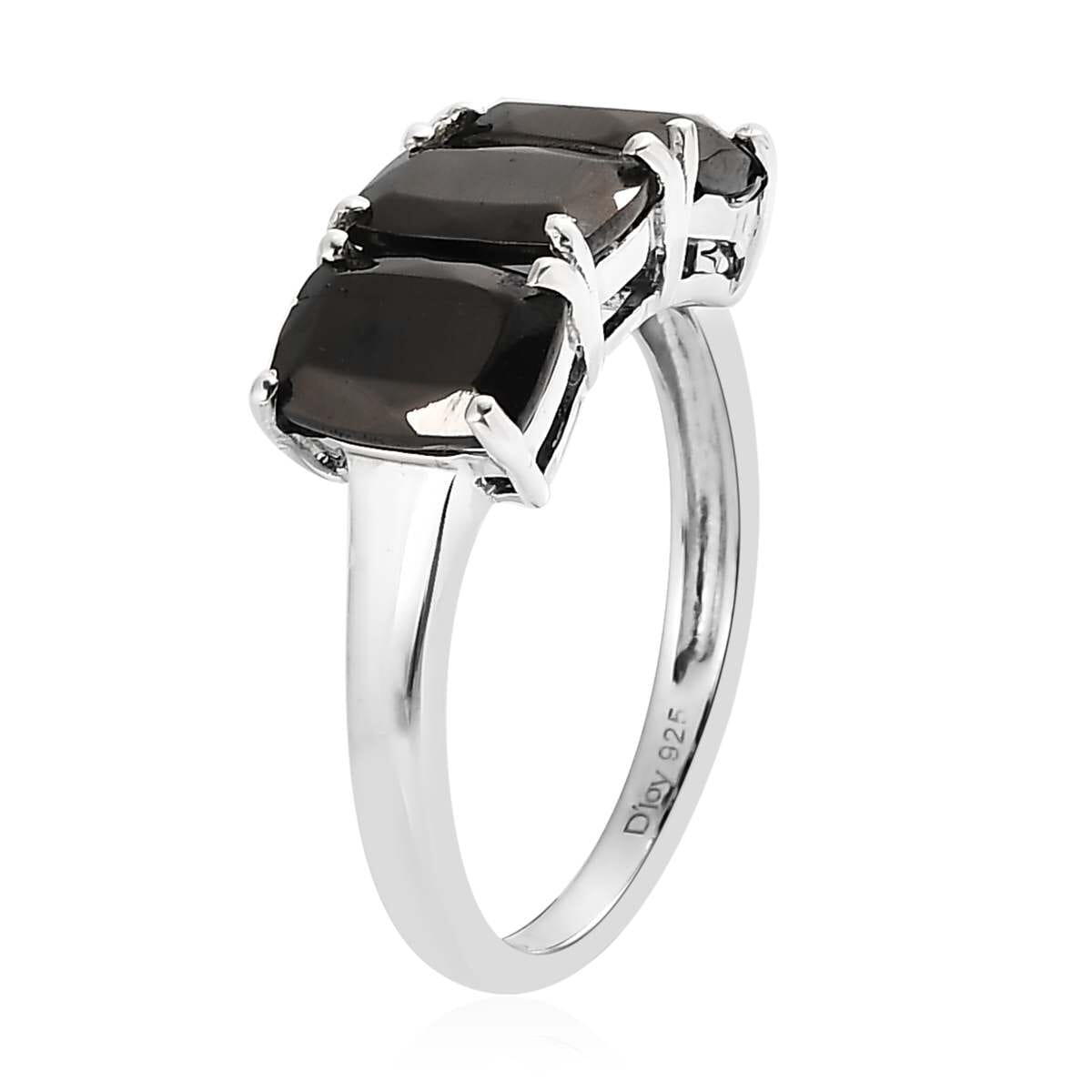 Elite Shungite Stud Earrings and 3 Stone Ring in Platinum Over Sterling Silver 2.40 ctw image number 4