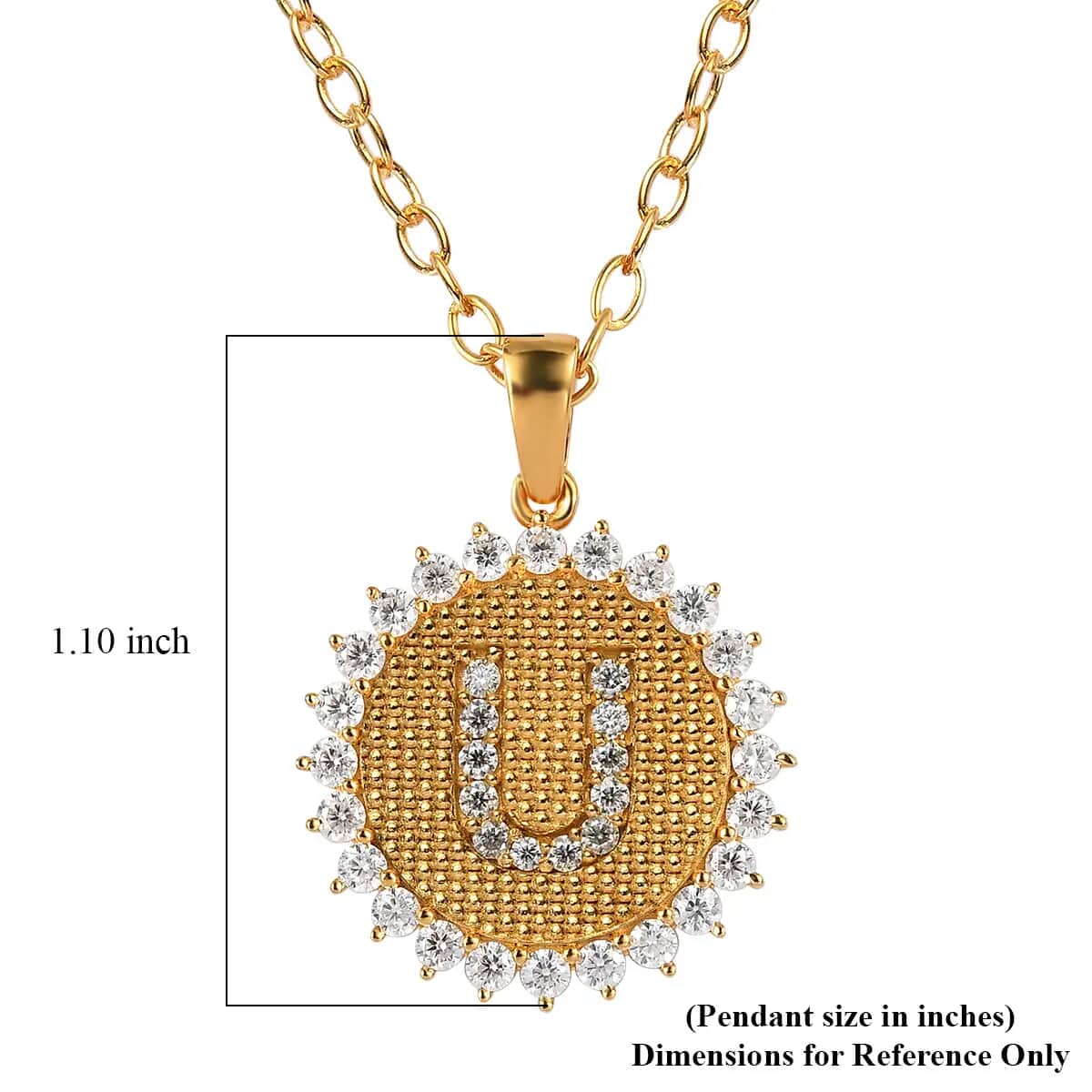 Moissanite Initial U Sun Medallion Coin Pendant Necklace 20 Inches in Vermeil Yellow Gold Over Sterling Silver 1.35 ctw image number 6