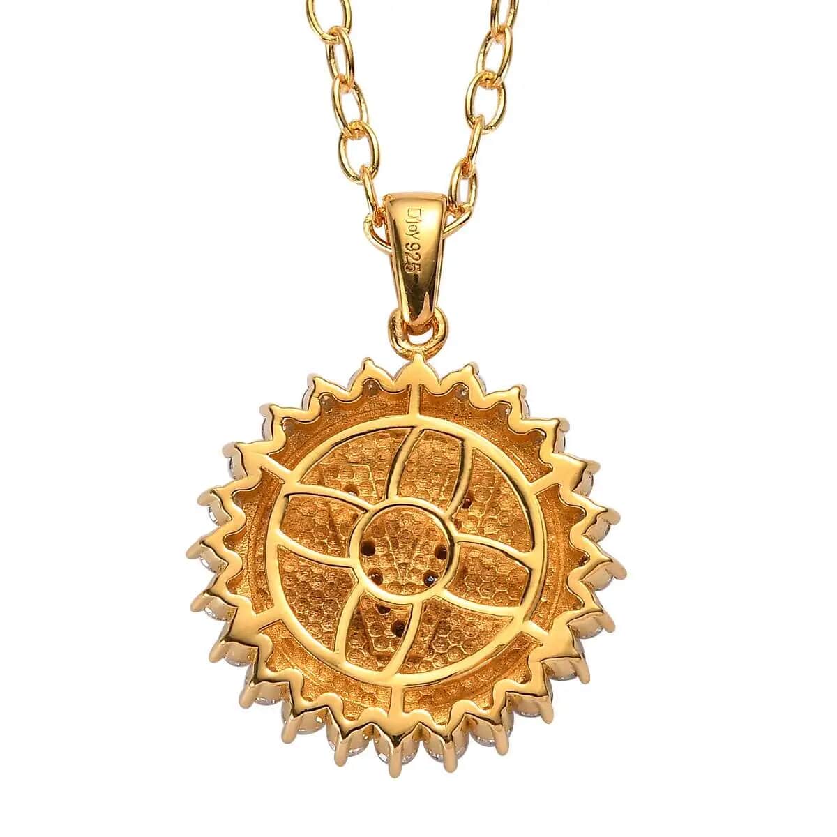 Moissanite Initial V Sun Medallion Coin Pendant with Cable Chain 20 Inches in Vermeil Yellow Gold Over Sterling Silver 0.90 ctw image number 4