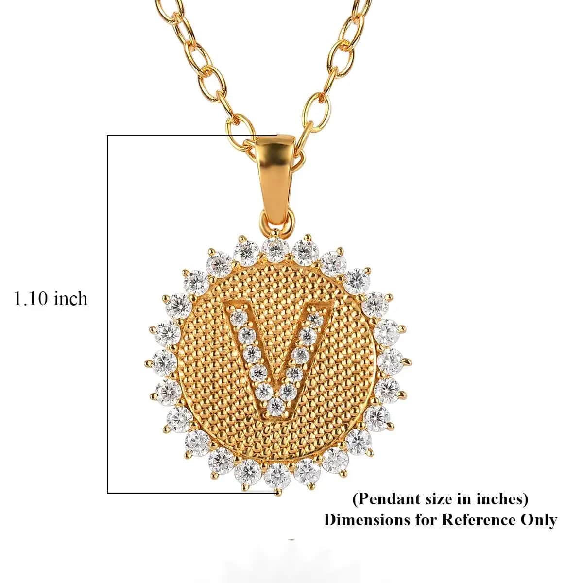 Moissanite Initial V Sun Medallion Coin Pendant with Cable Chain 20 Inches in Vermeil Yellow Gold Over Sterling Silver 0.90 ctw image number 6