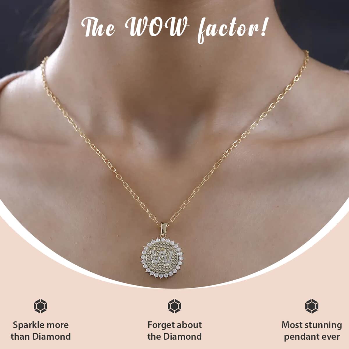Moissanite Initial W Sun Medallion Coin Pendant Necklace 20 Inches in Vermeil Yellow Gold Over Sterling Silver 1.35 ctw image number 1