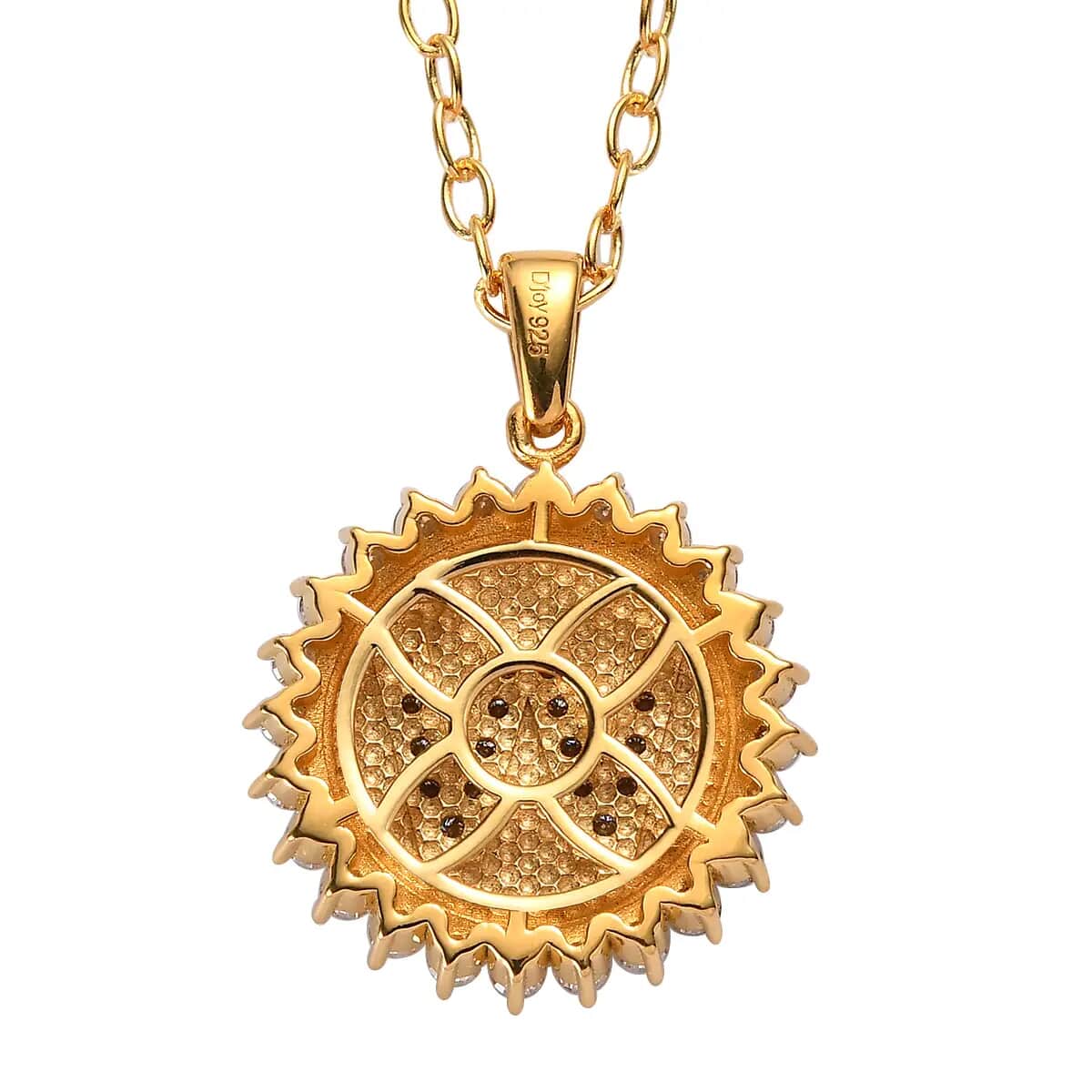 Moissanite Initial W Sun Medallion Coin Pendant Necklace 20 Inches in Vermeil Yellow Gold Over Sterling Silver 1.35 ctw image number 4