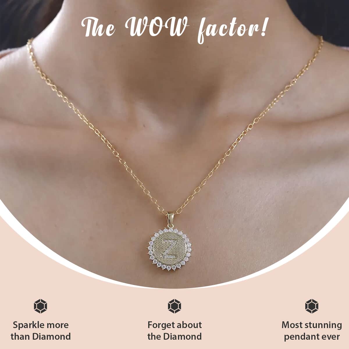 Moissanite Initial Z Sun Medallion Coin Pendant Necklace 20 Inches in Vermeil Yellow Gold Over Sterling Silver 1.35 ctw image number 1