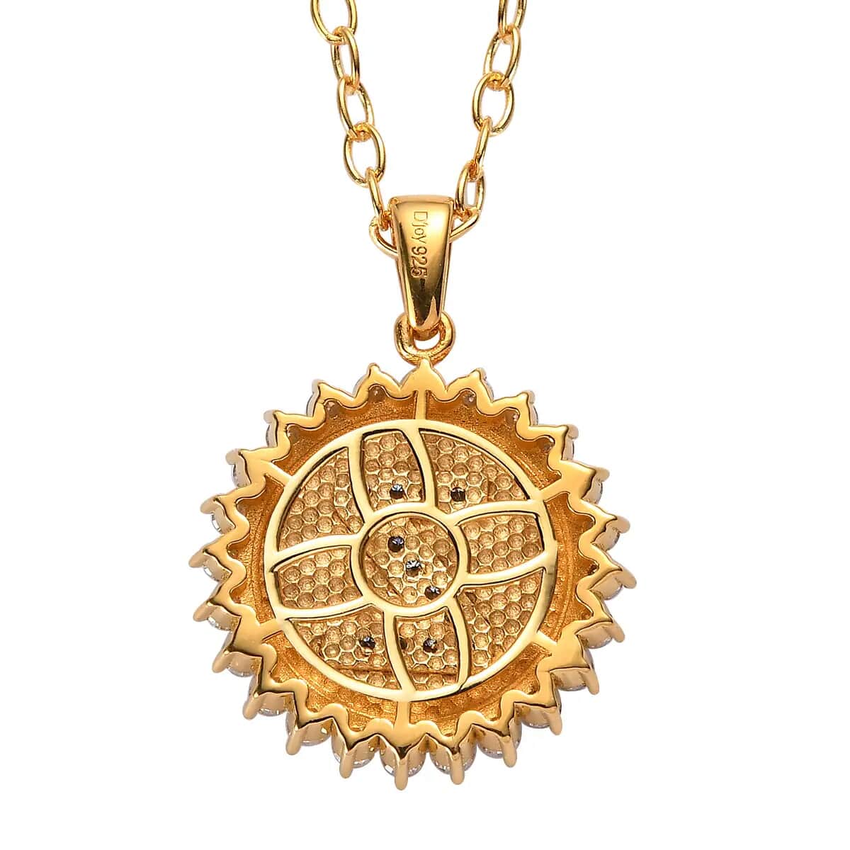 Moissanite Initial Z Sun Medallion Coin Pendant Necklace 20 Inches in Vermeil Yellow Gold Over Sterling Silver 1.35 ctw image number 4