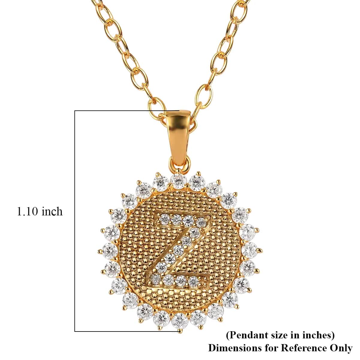 Moissanite Initial Z Sun Medallion Coin Pendant Necklace 20 Inches in Vermeil Yellow Gold Over Sterling Silver 1.35 ctw image number 6