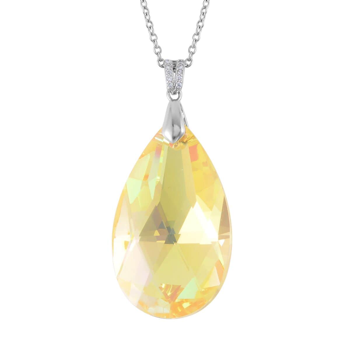 Simulated Yellow Topaz Solitaire Pendant in Sterling Silver with Stainless Steel Necklace 20 Inches image number 0