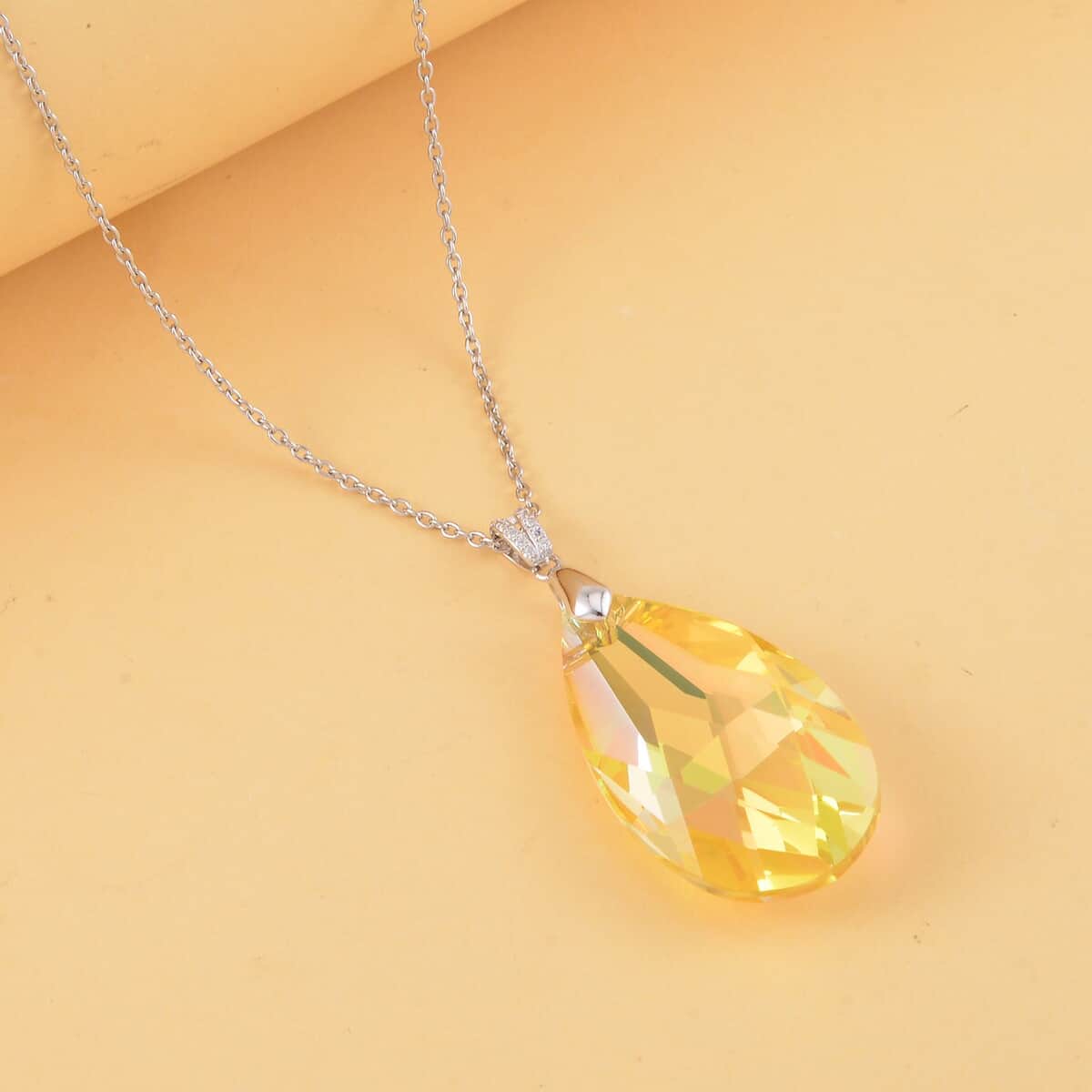 Simulated Yellow Topaz Solitaire Pendant in Sterling Silver with Stainless Steel Necklace 20 Inches image number 1