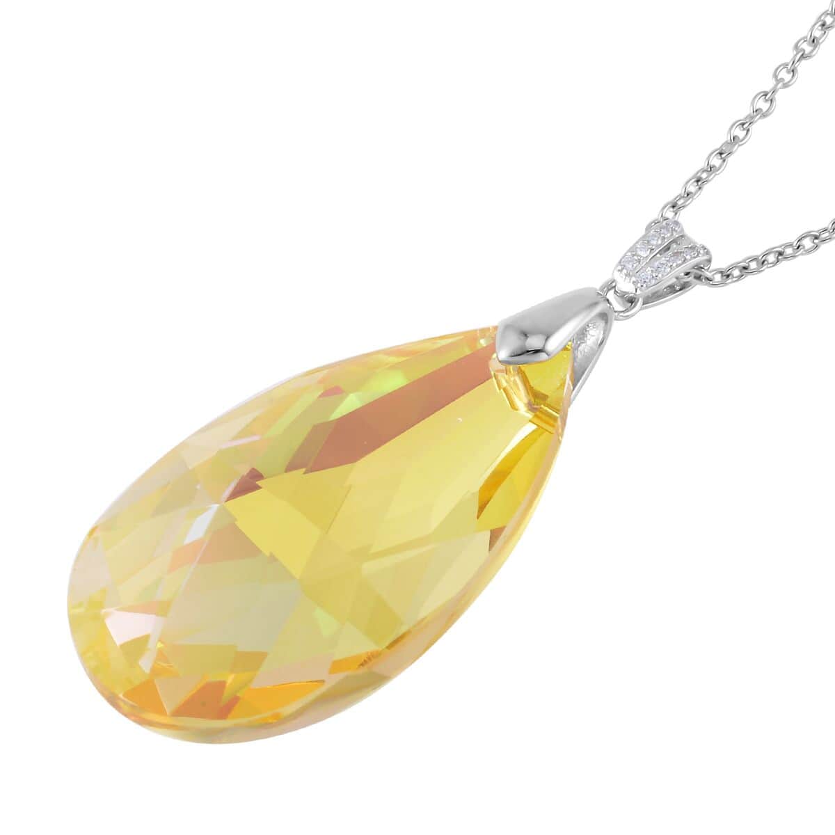 Simulated Yellow Topaz Solitaire Pendant in Sterling Silver with Stainless Steel Necklace 20 Inches image number 3