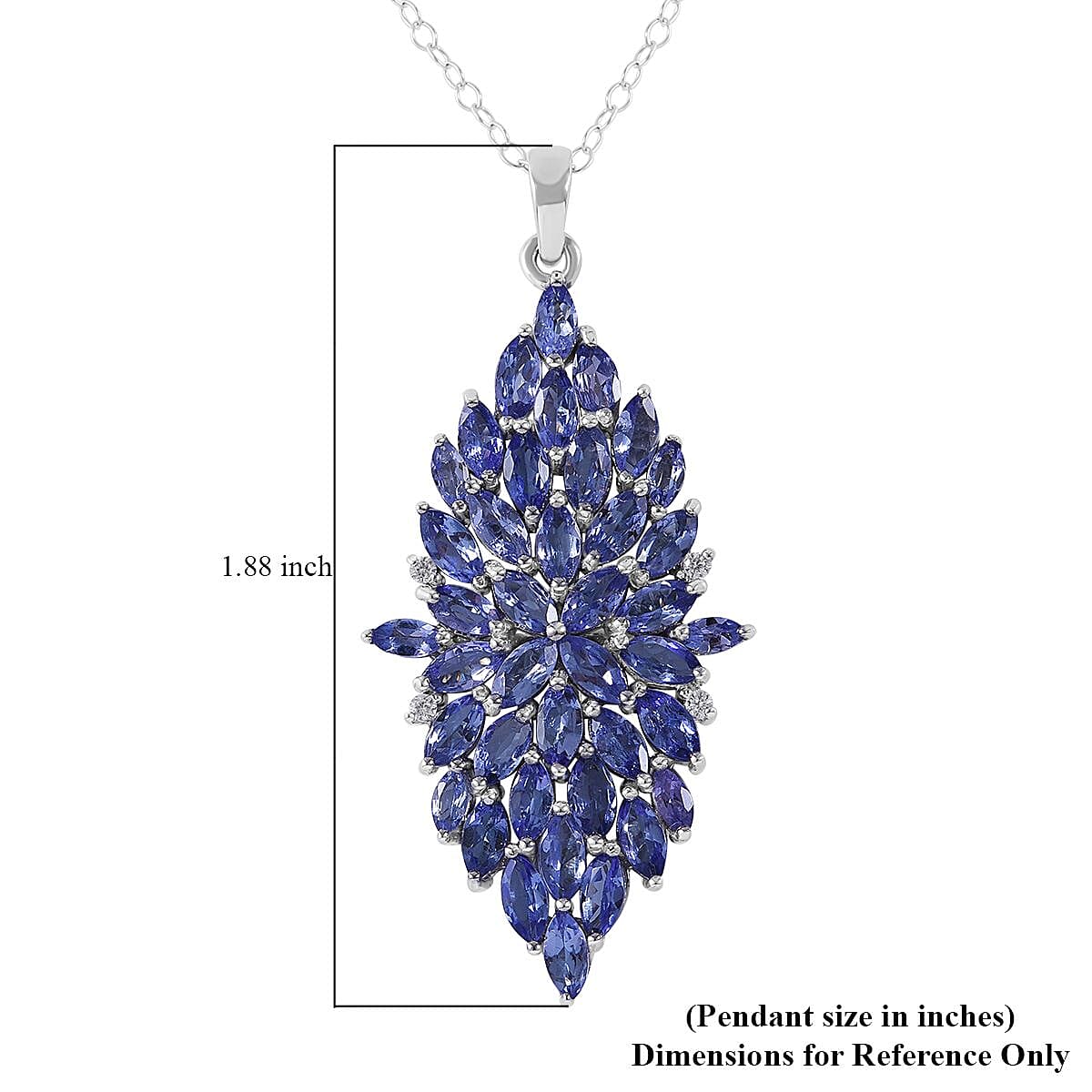 Tanzanite and White Zircon Elongated Pendant Necklace 18 Inches in Platinum Over Sterling Silver 5.75 ctw