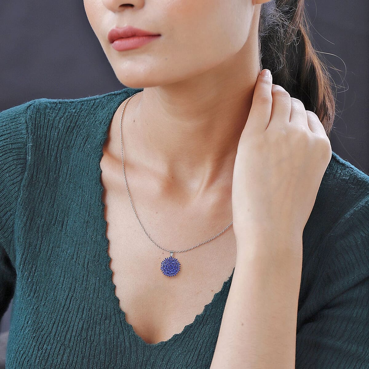 Tanzanite Floral Pendant Necklace 18 Inches in Platinum Over Sterling Silver 5.75 ctw image number 1