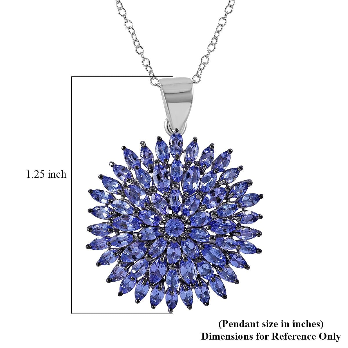 Tanzanite Floral Pendant Necklace 18 Inches in Platinum Over Sterling Silver 5.75 ctw