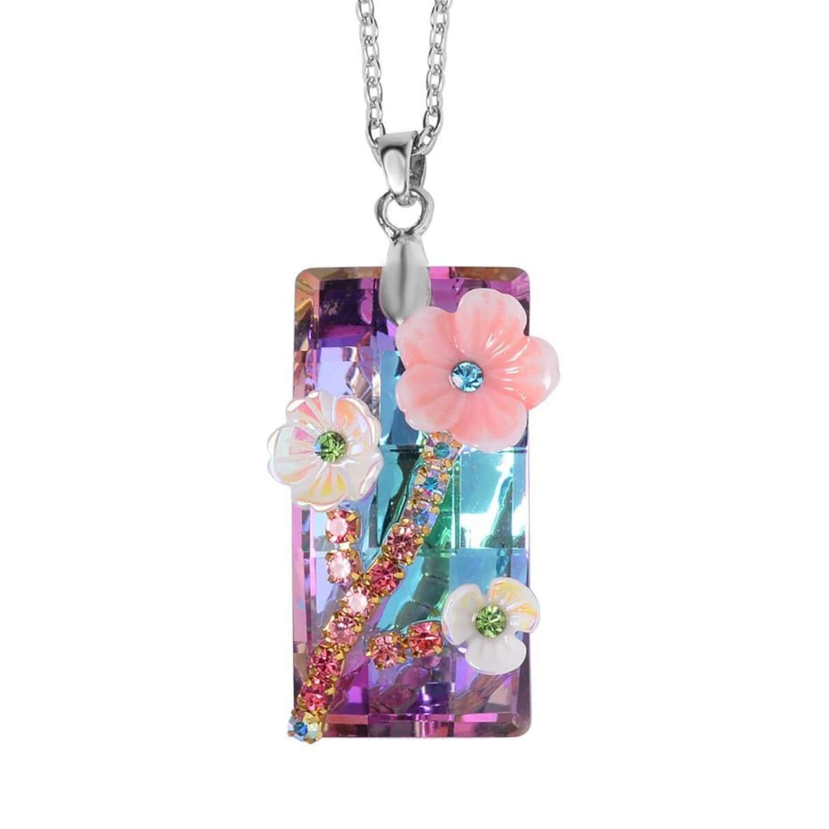 Purple Magic Color Glass, Resin, Multi Color Austrian Crystal Necklace 20-22 Inches and Earrings in Silverotne image number 2