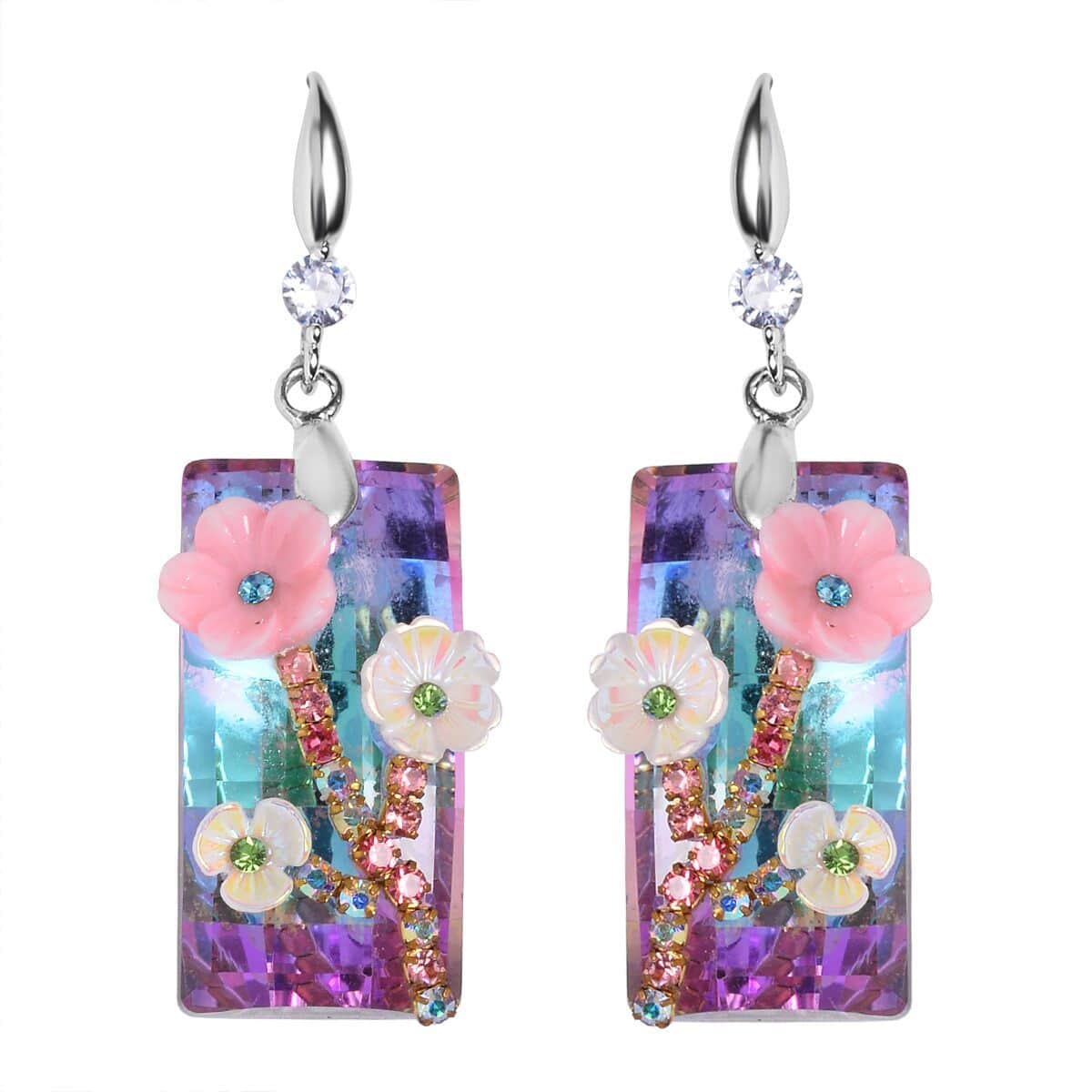 Purple Magic Color Glass, Resin, Multi Color Austrian Crystal Necklace 20-22 Inches and Earrings in Silverotne image number 5