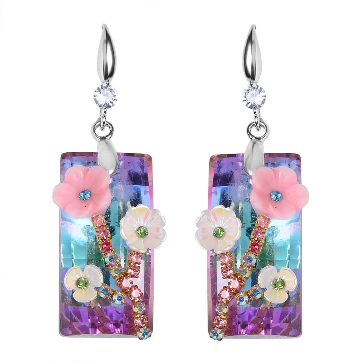 Purple Magic Color Glass, Resin, Multi Color Austrian Crystal Necklace 20-22 Inches and Earrings in Silverotne image number 8