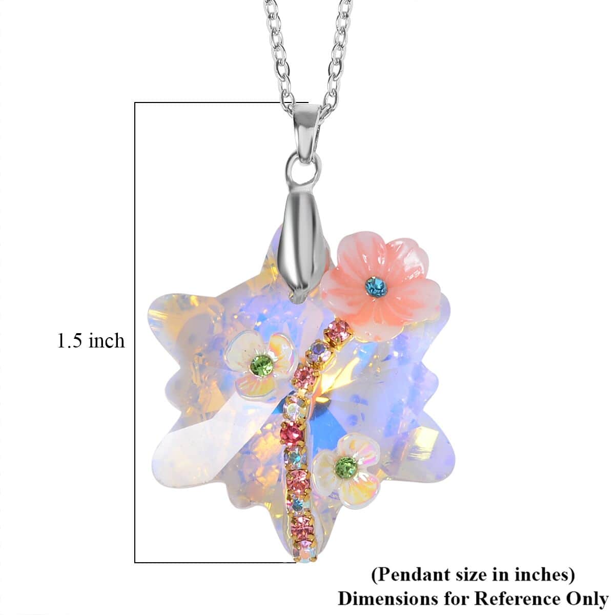 White Aurora Borealis Glass, Multi Color Crystal and Resin Floral Earrings and Pendant Necklace 20 Inches in Silvertone image number 5
