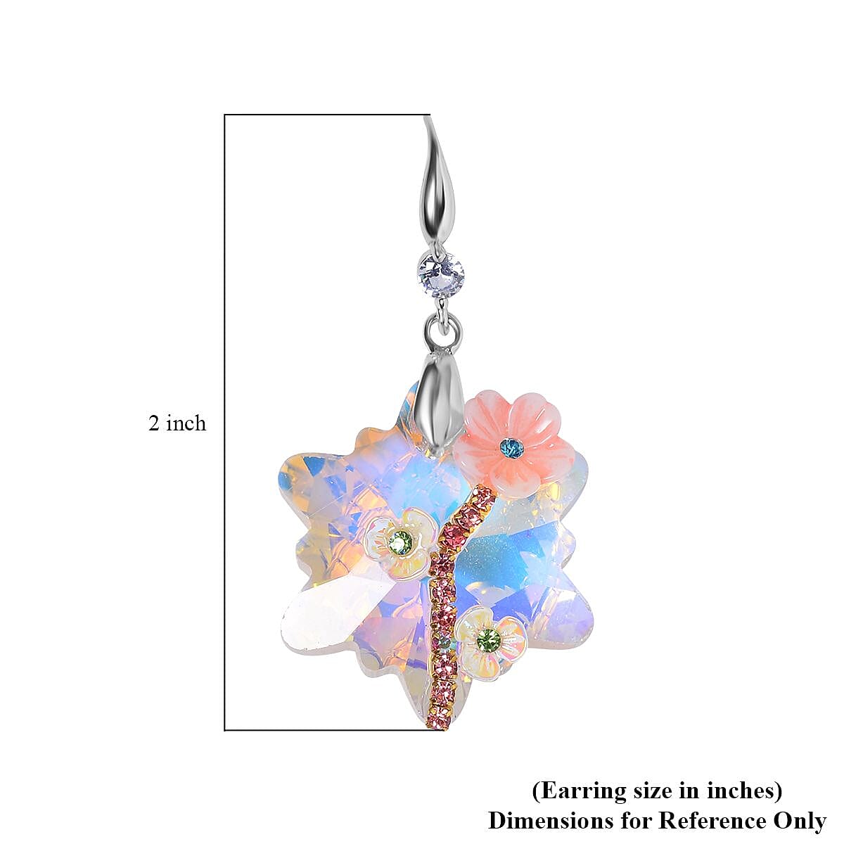 White Aurora Borealis Glass, Multi Color Crystal and Resin Floral Earrings and Pendant Necklace 20 Inches in Silvertone