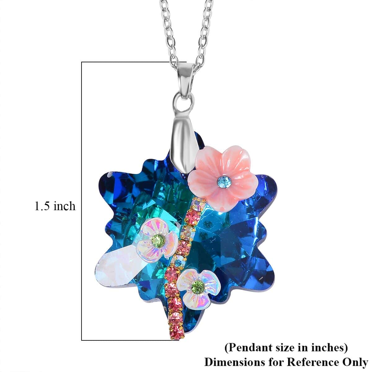 Blue Magic Color Glass, Multi Color Crystal and Resin Floral Earrings and Pendant Necklace 20 Inches in Silvertone image number 5