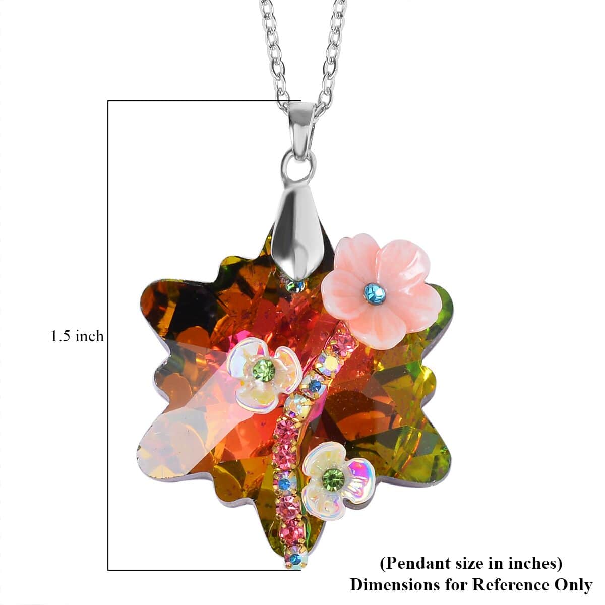 Magic Color Glass, Multi Color Crystal and Resin Floral Earrings and Pendant Necklace 20 Inches in Silvertone image number 5