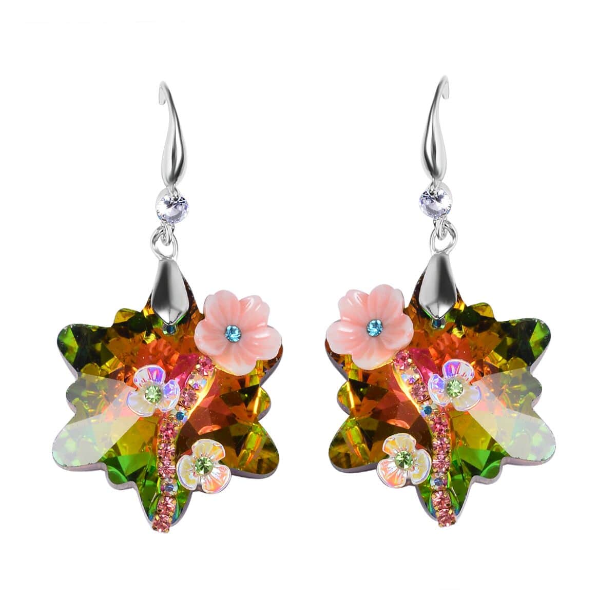 Magic Color Glass, Multi Color Crystal and Resin Floral Earrings and Pendant Necklace 20 Inches in Silvertone image number 6