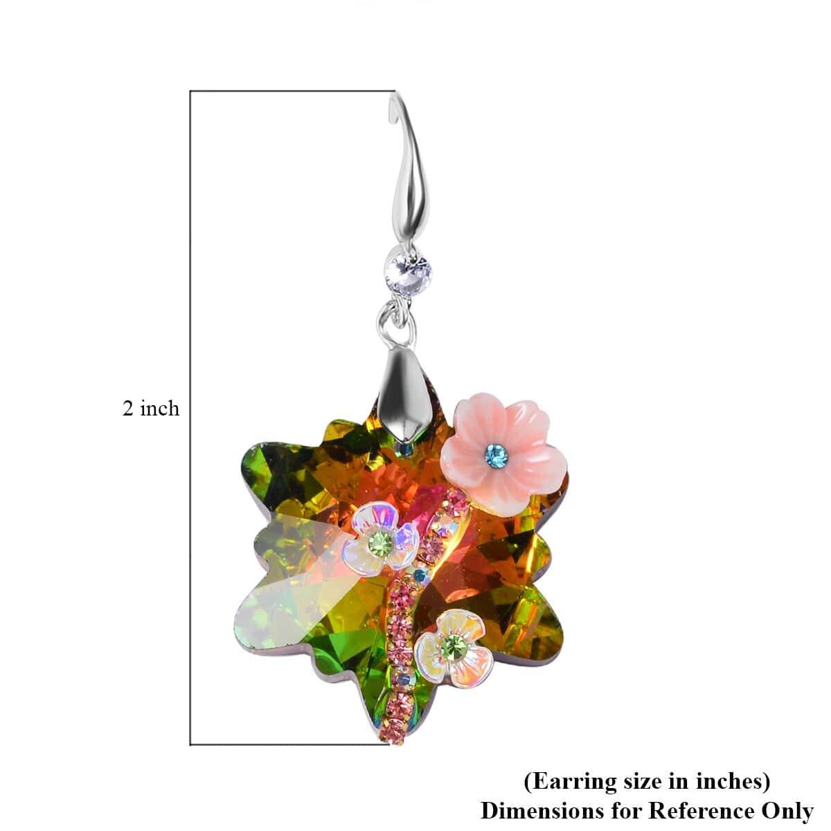 Magic Color Glass, Multi Color Crystal and Resin Floral Earrings and Pendant Necklace 20 Inches in Silvertone image number 8